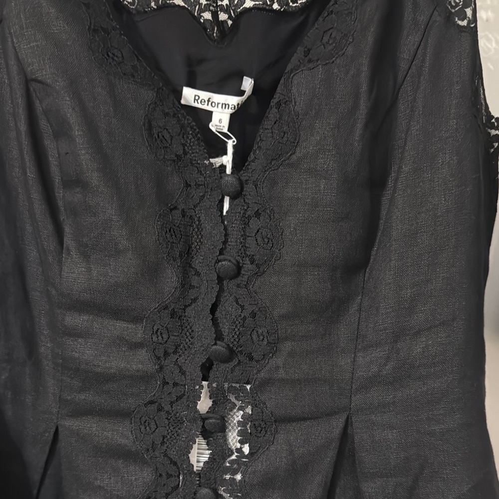 Reformation Linen Black Lace Trim Top and Skirt Set - Picture 3 of 11